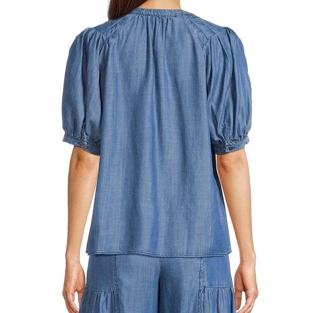 Current Air Chambray Split Neck Top S - image 3